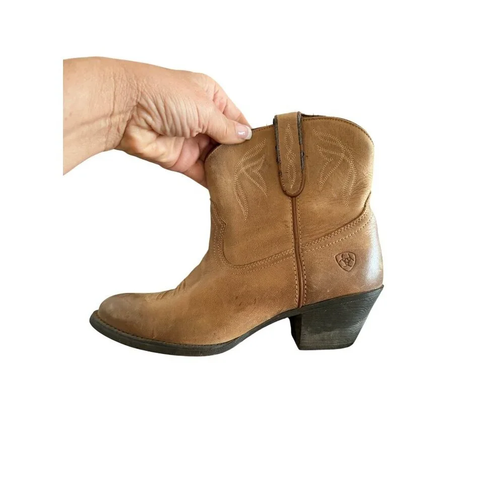 Ariat Womens Darlin Booties Size 6.5 Tan Leather Almond New West Heel Western
